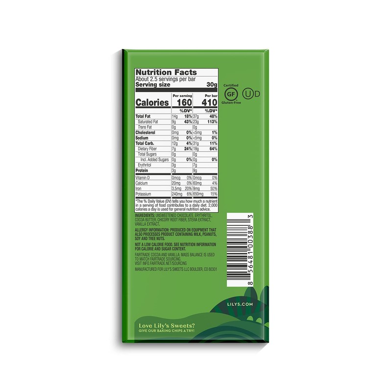 Extremely Dark chocolate Bar by Lily's | Stevia Sweetened, No