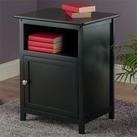 Pemberly Row Transitional Solid Wood End Table with Cabinet in Black