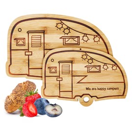 Camper Bamboo Cutting Board Set for RV Kitchen Accessories 2 Pieces, RV Wood Chopping Board Set with Juice Grooves, Hang Hole,for Meat Vegetables & Cheese,Camping Gifts RV Decor Camping Decorations