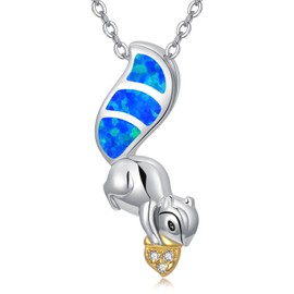 Midir&Etain Squirrel Necklace 925 Sterling Silver Blue Opal Acorn Pendant Autumn Animal Jewelry Gift for Women