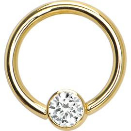 Body Candy Solid 14k Yellow Gold Clear 4mm Bezel Set Cubic Zirconia Captive Ring