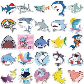 50 pcs Shark Stickers for Water Bottles, Cute Animal Waterproof Stickers for Teens, Girls, Perfect for Laptop, Phone, Skateboard, Travel, Extra Durable Vinyl - Shark Sticker