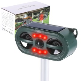 Solar Ultrasonic Animal Repellent Outdoor, Waterproof with Motion Activated Deterrent Repel Deer Cat Dog Bird Rabbit Squirrels Raccoon Skunk Coyote Deterrent with LED Flash Lights for Garden Yard Farm