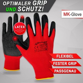 MK-Glove Abrasion-Resistant Men's Work Gloves, Gardening Gloves and Assembly Gloves with Latex Coating, Workshop Protective Gloves, Mechanic Gloves, Size 10-XL (12 Pairs)