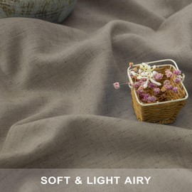 Pitalk Taupe Short Linen Curtain Living Room Back Tab Rod Pocket Lightweight Semi Sheer Curtains Burlap Light Filtering Thick Linen Drape for Bedroom 52 x 45 Inches Long Set of 2 Panels