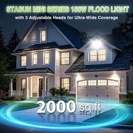 STASUN 150W LED Flood Light, Mini Series Outdoor Floodlight, 15000LM 6000K Daylight White, IP66 Waterproof, 3 Adjustable Heads, LED Exterior Flood Lights for Backyard, Driveway, Garage, Patio, Porch