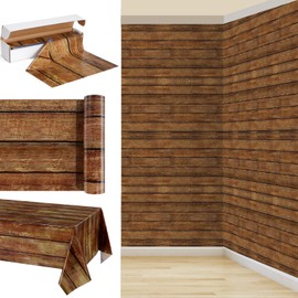 Irenare Brown Wood Grain Tablecloths Rustic Plastic Table Covers for Rectangle Table, Vintage Farmhouse Table Cloth Decorations for Western Barn Birthday Wedding (1 Pcs,54 Inch X 100 ft)