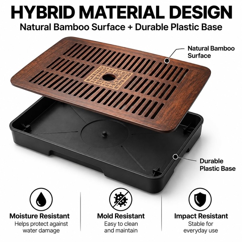 Traditional Chinese Bamboo Tea Tray, Dark Brown, Wooden Tea Table