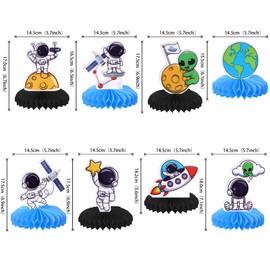 8 PCS Outer Space Honeycomb Table Centerpiece Rocket Planet Trip to the Moon Space Astronaut Table Toppers Centerpieces for Outer Space Theme Baby Shower Birthday Party Table Decorations Supplies