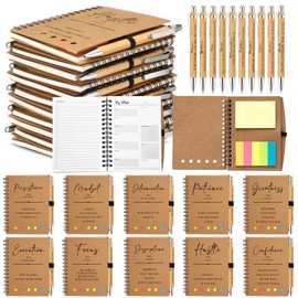 TecUnite 20 Pcs Inspirational Phrases Spiral Notebooks with Sticky Notes Bamboo Pen Bulk Calendar Undated to Do List Weekly Goals Journal Appreciation Gift for Back to School Student Women Men(Black)