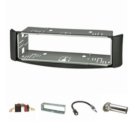 tomzz Audio 2451-022 Radio Fascia Set Compatible with Smart Fortwo (450) Year of Manufacture 1998-2007 Dark Grey with Metal Slot Radio Adapter ISO Raku2 Antenna Adapter ISO