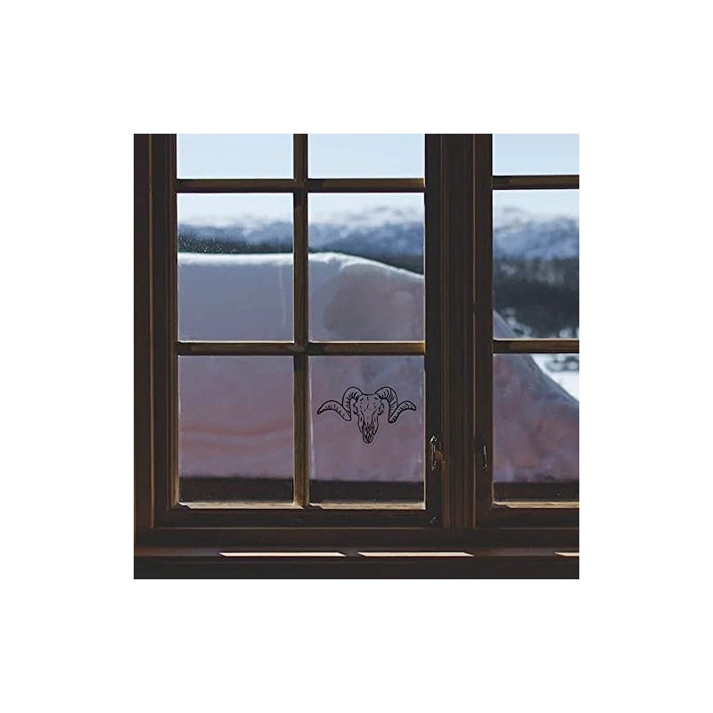 Small 100mm 'Ram Skull' Clear Static Window Cling Sticker/Decal (Black)