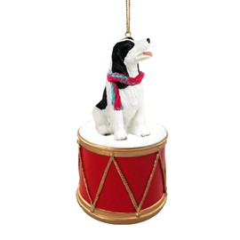 Little Drummer Springer Spaniel Black-White Christmas Ornament - Hand Painted - Delightful