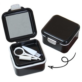 AARAINBOW Retainer Cleaner Case, Leak Proof Denture Bath Box with Strainer Basket, 2 in 1 Denture Container for Travel, Braces Storage Bath Box Mouth Guard Cleaning Denture Holder (B Black)