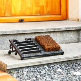 Cast Iron Boot Brush Scraper Outdoor, Black Heavy Duty Boot Scrubber Brush with Angled Design, Outdoor Shoe Scrapers with Brushes, All Weather Boot Scraper for Home Porch Entryway Garden Farmhouse