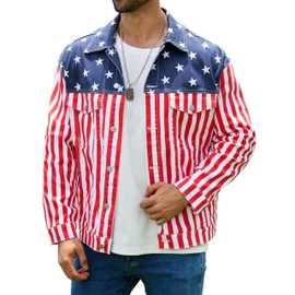 Bindefon Festival Print Jacket for Men Trucker Unlined Coats Button Down Collar Tops(American Flag,2XL)