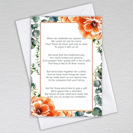 Webspectations Pack of Wedding Poem Money Request Cards with Envelopes: Burnt Orange Floral Wedding Money Poem (Pack of 50 with Envelopes)
