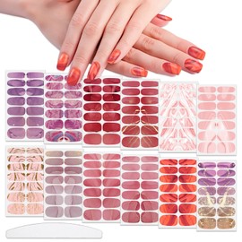 WOKOTO 12 Sheets Red Pink Color Gel Nail Polish Strips Gradient Nail Stickers Full Wraps with File Stick On Nails Gel Wraps for Nail Art Wraps Nail Polish Stickers for Women
