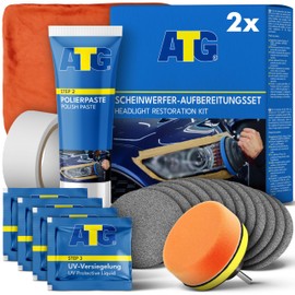 ATG® Headlight preparation set, universal car headlight polishing set for mat and blind headlights, quick and easy headlight preparation, double headlight repair kit