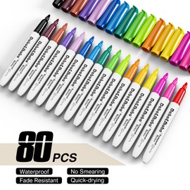 Dabo&Shobo 80 Pack Permanent Markers Assorted Colors, Fine Point, 16 Colors, Works on Plastic, Wood, Stone, Metal and Glass for Doodling, Coloring