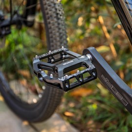 GEWAGE MTB Pedals Bicycle Pedals Set - Flat Pedals for Mountain Bike & Gravel Bike, Non-Slip & Durable, Aluminium Alloy, CNC Machined, 9/16 Inch Axle, Easy Installation (Black)