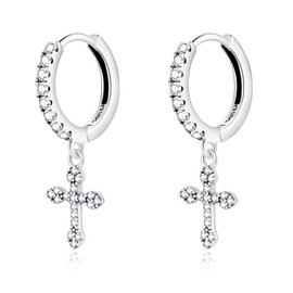 925 Silver Earrings for Women with a Cross in Gothic Style. Hoop Earrings Made of 925 Silver for Women or 18K Gold, Ideal as a Gift for Mother's Day... Earrings Girls. Jewellery Women, Gold - silver,