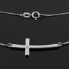 Sideways Crosses Sterling Silver Curved Sideways Cross Diamond Pendant Necklace