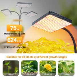 3-Head Grow Light with Stand 75W, FECiDA 2025 Grow Lights for Indoor Plants, Full Spectrum LED Plant Grow Light for Houseplants, Bonsai Tree, 4,8,12,16 Hr Timer and 360° Gooseneck