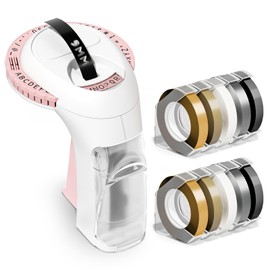 Label KINGDOM Pink Embossing Label Maker, Omega S Labeler with 10 Roll Embossing Label Tape, Vintage Handheld Embossed Label Printer for School Office Home Organization