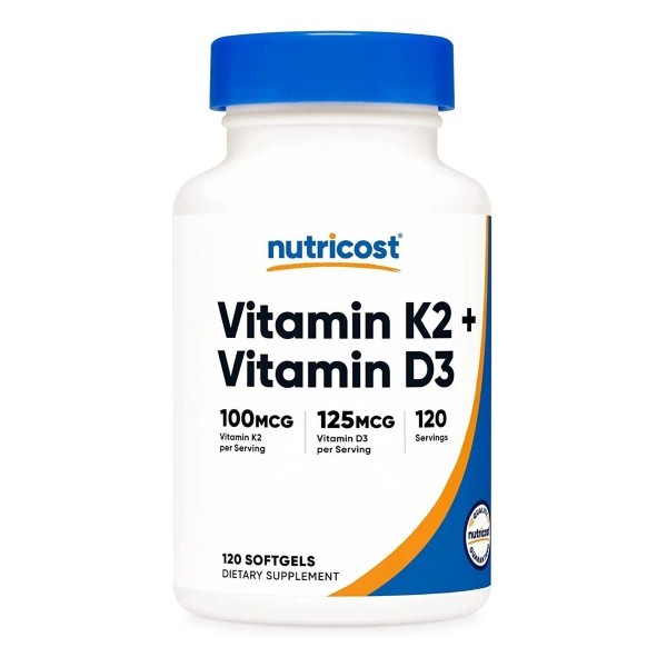 Nutricost Vitamina K2 + Vitamina D3, 120 Cápsulas Blandas Sabor