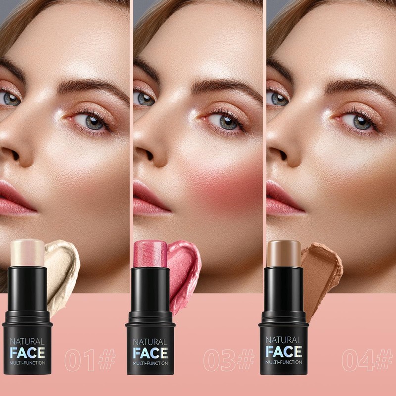3PCS Contouring Stick in Highlighter, Bronzer and Blusher, a non-greasy