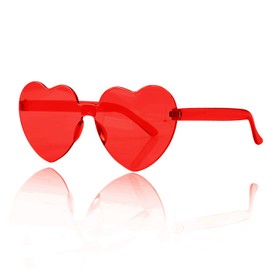 Lotsdonxia Love Heart Shape Sunglasses Stylish Rimless One-Piece Transparent Glasses in Candy Colors for Parties and Dressing Up (Red)