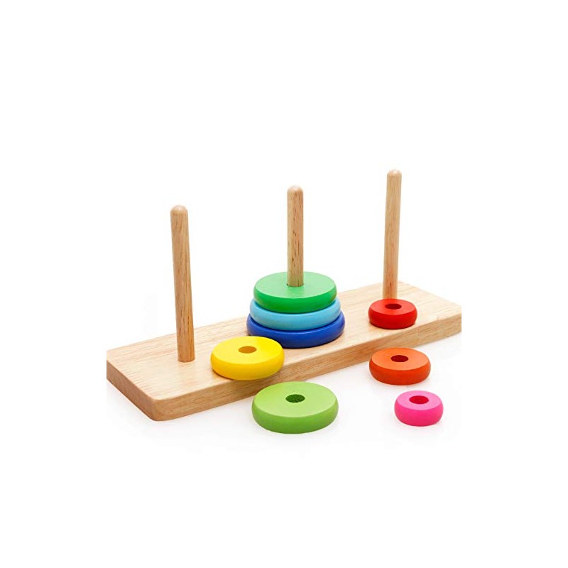 Wooden Tower of Hanoi Intellectual Toy Brain Teaser 8 Rings