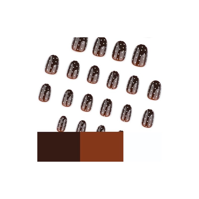 Uñas postizas de lunares, ovaladas, marrones, cortas, almendradas, con pegamento,