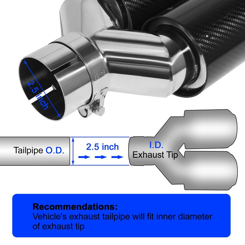 Vechkom 2.5"Inlet 3.5"Outlet Double Exhaust Tip 7.48'' Overall width Carbon