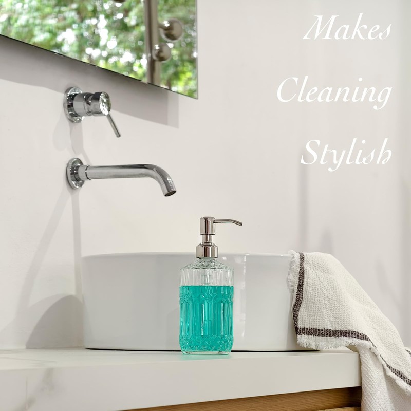 JASAI 18 Oz Embossed Clear Glass Soap Dispenser with Rust