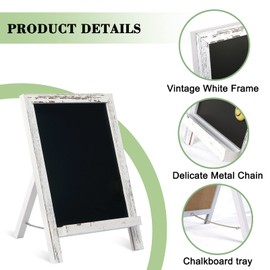 QUEENLINK Magnetic Chalkboard Sign with Stand, 9.5" x 14" Tabletop Wooden Framed Chalk Board, Small Desktop Menu Board for Kitchen Vintage Wedding-White