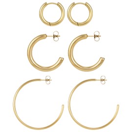 BONNYBIRD® BonnyLoop Creole Earrings Set - Premium Stainless Steel Hoop Earrings Set in Silver, Gold & Rose Gold, 100% Waterproof and Skin Friendly (18 mm, 24 mm, 40 mm), Stainless Steel