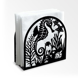 Dekorativer Serviettenhalter Aus Schwarzem Metall Seepferdchen Korallenmotiv Den Tisch Serviettenhalter Ozeanmotiv 12 x 12 x 5cm Zuhause Küche Restaurant Picknick Party Kaffeebar Esszimmer