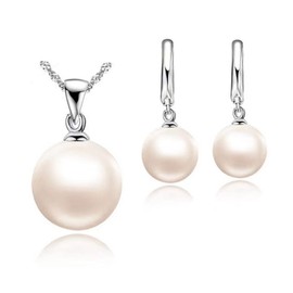 Qimily Sterling Silver Freshwater Cultured Pearl Jewelry Necklace Earrings Set for Women Hypoallergenic Jewelry Pack of 2