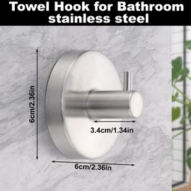 Dntorx Suction Cup Hooks, Silver Stainless Steel Suction Hook for Shower Bathroom Towel Hook Holders Shower Hooks Hanging Towels, Loofah, Robe, Coat, 2 Pack