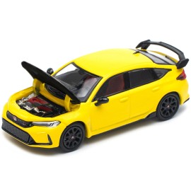 DCD for Honda Civic Type R FL5 Yellow 1/64 Scale Diecast Model Car with Carbon Hood Pop Race Series