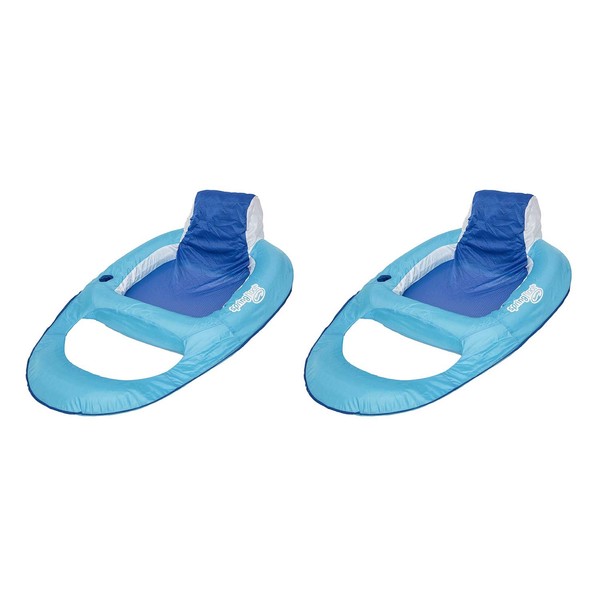 SwimWays Swimming Pool Spring Lounger Chair Float Water Recliner with Headrest, Blue (2 Pack)