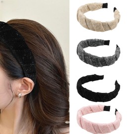 FWCXKK 4-Pack Wide Knitted Headband for Women,Yarn Headbands Knitted Crochet Hair Accessories Fluffy Headband Set