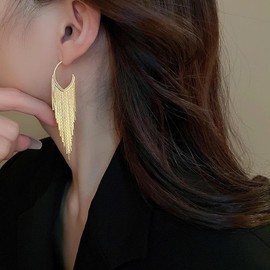 Rhinestone Earrings Dangling for Women, Sparkly Full Rhinestone Long Tassel Stud Earrings Trendy Statement Party Silver Gold Plated Earrings for Teen Girls Jewelry Gifts (Gold1)