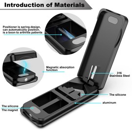JEINAPA Pill Cutter with Auto Centering Device, Aluminum Pill Splitter with 316L Stainless Blade, Genuine Leather Case, Professional Pill Splitter for Cutting Small Pills or Large Pills (Black)