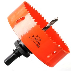Hole Saw 114 mm, M42 HSS Hole Drill Set Bi-Metal with Hex Shank and Centring Metal Drill Bits Set for Metal, Iron, Aluminium, Wood, Drywall, Plastic, Fibreboard, Orange