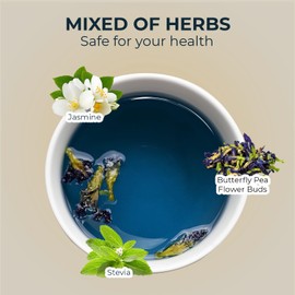 INJOY YOUR VITALGRI:N Butterfly Pea Flower Tea with Jasmine & Stevia - 55 Count (Includes 5 Bonus Bags) - 4.44 oz, Herbal Blend for Relaxation, Skin Health, and Immune Support