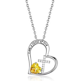 BAOWING Birthstone Cross Necklace for Kids Girls Baptism First Communion Gifts I Am a Child of God Easter Birthday Christmas Gifts Little Girls Jewelry for Goddaughter Godchild Teens Women November