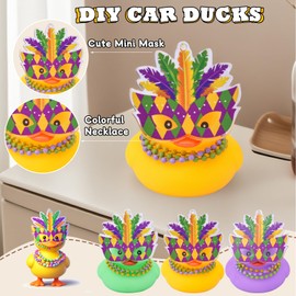 MuMyer Mardi Gras Car Ducks, 3 Pack Mini Rubber Ducks Car Ornament with Mini Mardi Gras Mask Beads Necklace Bath Float Decorations for Birthday Party Favors Carnival Gift